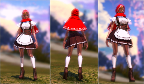 Name: Little Red Riding Dress 
Dyeable Version: /
Smartbox Name: Little Red Riding Dress Box
Lootbox Name: Fairy Tale Dress-up Loot Box
Possible Races: Castanic, Elin, High Elf, Human, Aman
Male/Female: Female
Picture of Costume: by Squigly and fruit