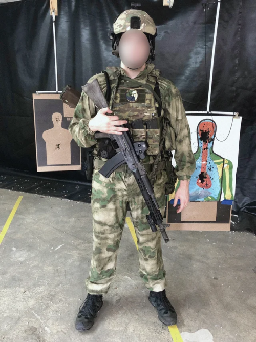 LShZ-1+ (FSBShop repro, no way I'm paying $800 for a helmet that won't even stop a 9x19mm) w/ Adventurelight VIP strobe and Princetontec Charge MPLS)

    Peltor Comtac III single comm headset in OD (more kosher for this kit would be GSSH-04 headsets or Comtac XPIs w/o a microphone or downlead)

    NPO-SM Modul Monolith Tactical plate carrier in Multicam Baja Blast™ w/ SRVV shingles, a SRVV wide GP, SRVV spanish fly frag pouches, ANA IFAK, and Camelbak Pakteen

    Bars SUMRAK M1 in Attack Moss (Russian knockoff ATACS-FG)

    WAS PLB enhanced battle belt w/ HSGI Low Drag Suspenders, SRVV magazine shingle, x2 frag pouches, dump pouch, buttpack, and bottle pouch (looking into cutting down on the ridiculous amount of SRVV stuff, just found a very niche but extremely kosher MVD company that I'm going to start ordering from)

    Salomon 4D Quest GTX Forces boots

    LCT AK-74M w/ Zenitco optic rail, EOTech EXPS replica, VS-25 rail replica (TWI named theirs the VS-24 which is weird considering that's the AK105 length designation, but whatever), Surefire X300U, PEQ-15 (not pictured), and Durschlag muzzle brake