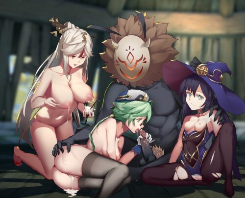  mona ningguang sucrose and hilichurl genshin impact drawn by peng7728084 sample 7b99296684151d1a95a
