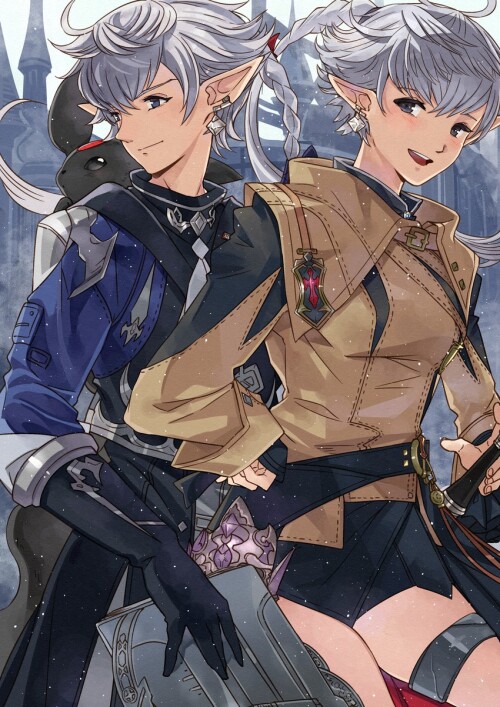  alisaie leveilleur and alphinaud leveilleur final fantasy and 1 more drawn by kanmiya shinobu sampl