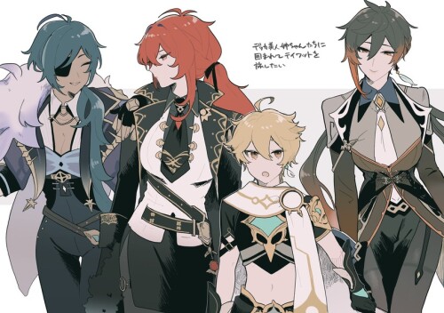  zhongli aether diluc and kaeya genshin impact drawn by tabibitowayo sample ca0f774aa32dd61992944ded