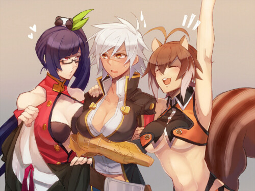  makoto nanaya litchi faye ling bullet and lao jiu blazblue and 1 more drawn by tomo tomorag7 f6fad6
