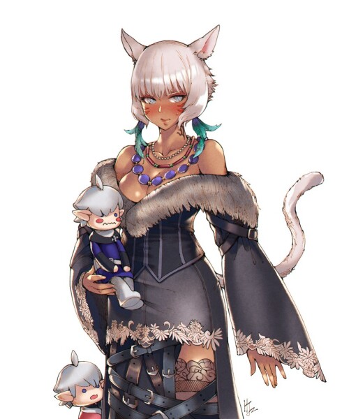  y shtola rhul alisaie leveilleur lulu and alphinaud leveilleur final fantasy and 2 more drawn by hj