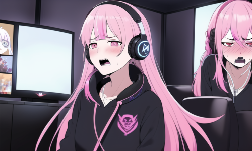 masterpiece, pink hair, long hair, hololive gamers, headphones, tokyo ghoul, dis s 1844013401