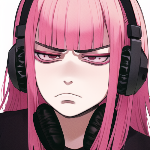 masterpiece, pink hair, long hair, hololive gamers, headphones, {{{style of junj s 306007985