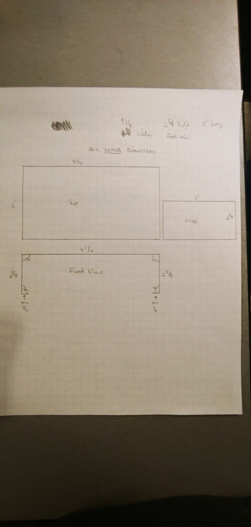 If anyone wants to replicate, this is the drawing I took to the metal shop to have the 14ga steel cut and bent.  Cost me $32 but was ABSOLUTELY worth it.  The ONE change I would make is the overall outer height, I'd extend that from 2 5/8 inches to a full 2 3/4 inches.  That 1/8 inch I added after the fact with an aluminum bar stock spacer.