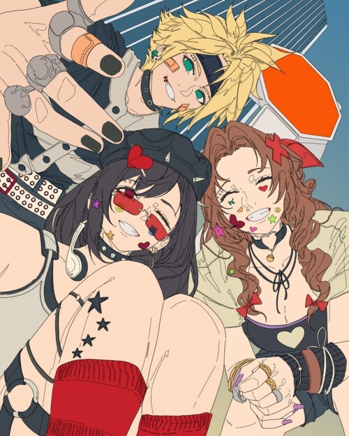  tifa lockhart cloud strife and aerith gainsborough final fantasy and 1 more drawn by nest virgo sam